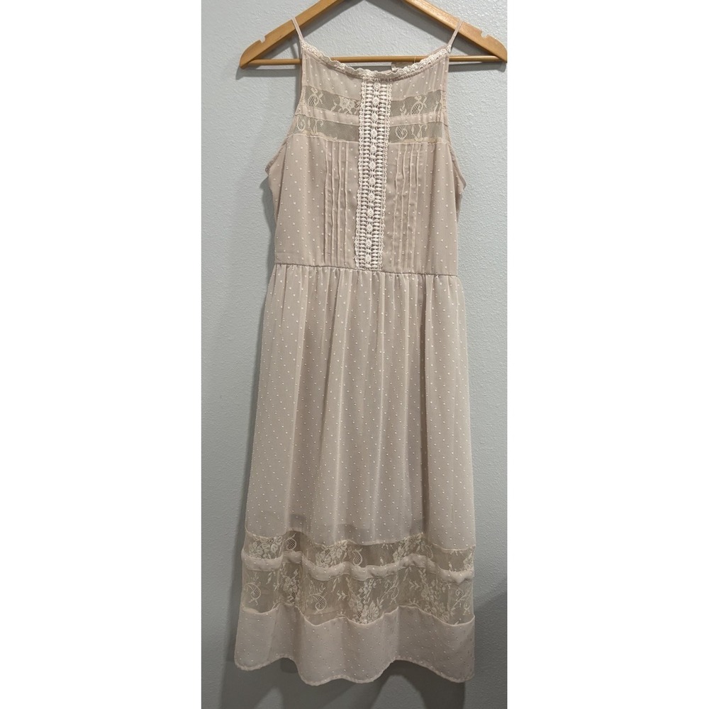Mason & Belle Women's Maxi Square Neck Sheer Lined Light Beige Dress Sz M Boho